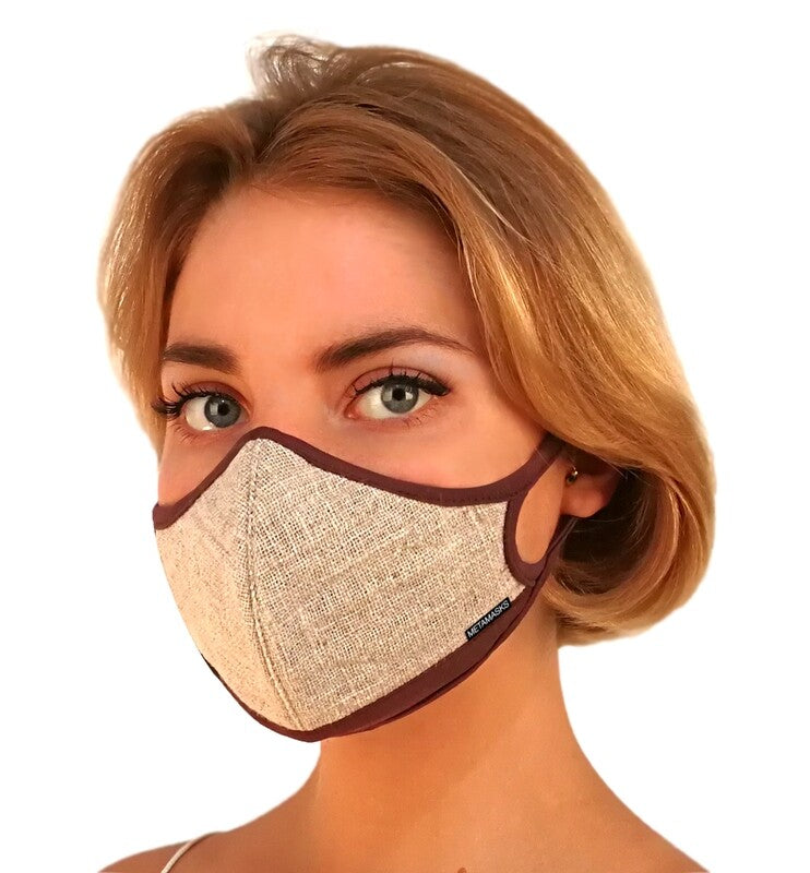 Linen Fashion N97 Face Mask with Embedded Filter. 99.99% protection at PM2.5 Microns • Natural Linen outer with organic bamboo inner. - Aldha