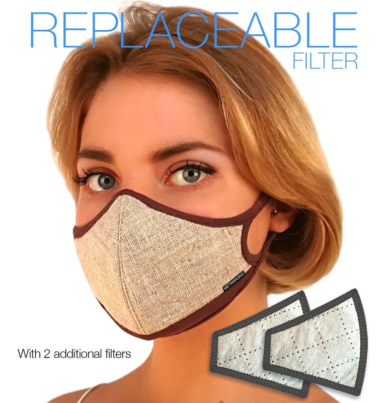Linen Fashion N97 Air Pollution Face Mask with Replaceable Filter. 99.99% protection at PM2.5 Microns • Natural Linen outer with organic bamboo inner. - Aldha