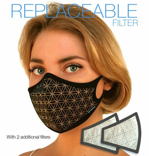 Flower of Life Crystal Infusion N97 Air Pollution Face Mask with Replaceable Filter. 99.99% protection at PM2.5 Microns • Eco-Friendly Modal Fabric Outer with organic bamboo inner. - Aldha
